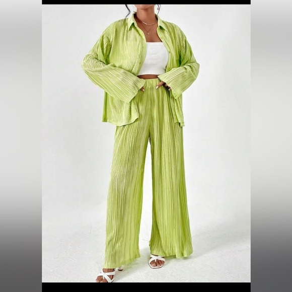 SHEIN Essnce Drop Shoulder Shirt & Wide Leg Pants large two piece matching set - Picture 3 of 11